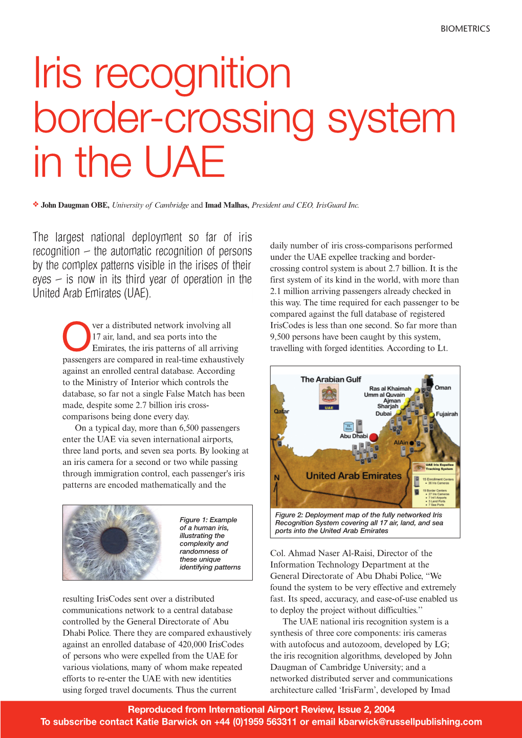 Iris Recognition Border-Crossing System in the UAE