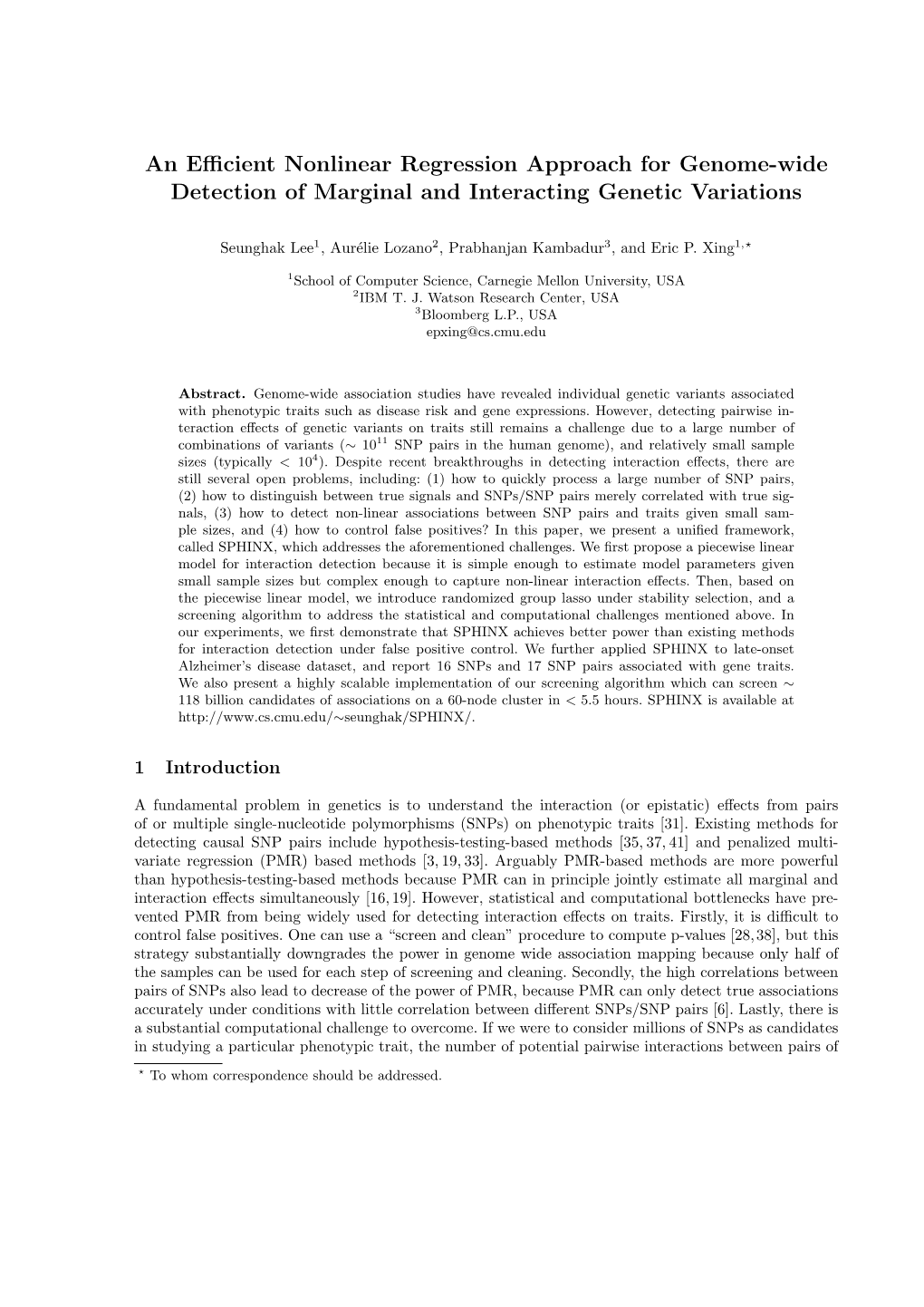 An Efficient Nonlinear Regression Approach for Genome-Wide