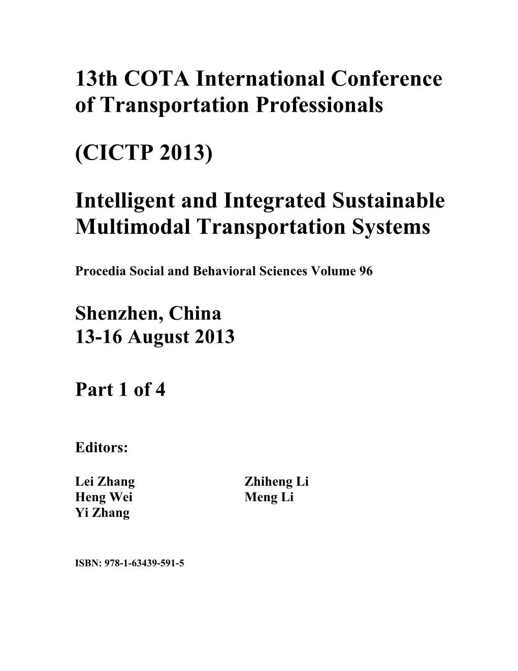 13Th COTA International Conference of Transportation Professionals