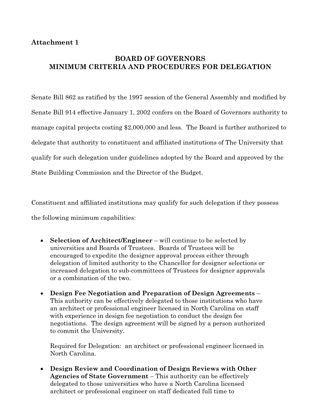 Attachment 1 – Minimum Criteria and Procedures for Delegation