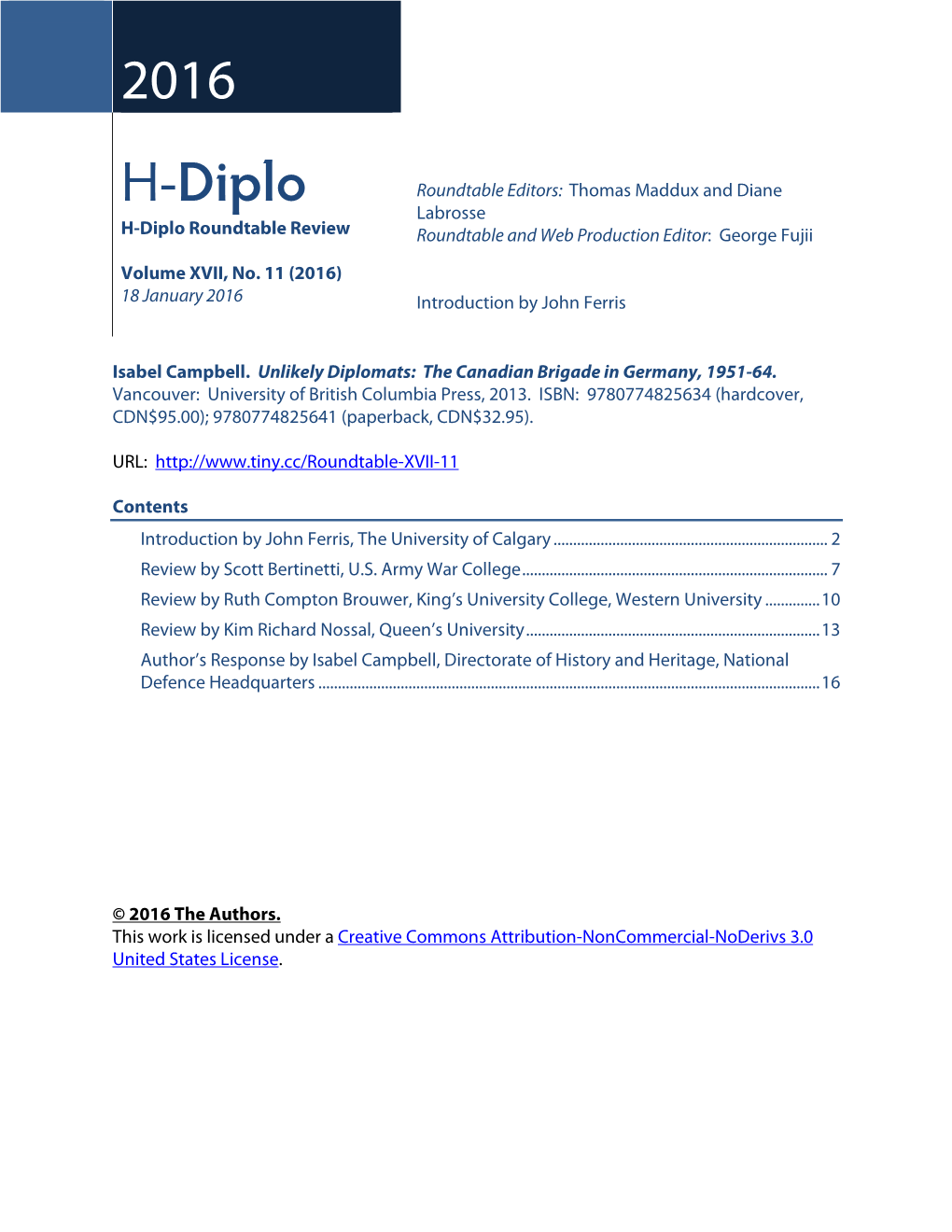 H-Diplo Roundtable, Vol. XVII
