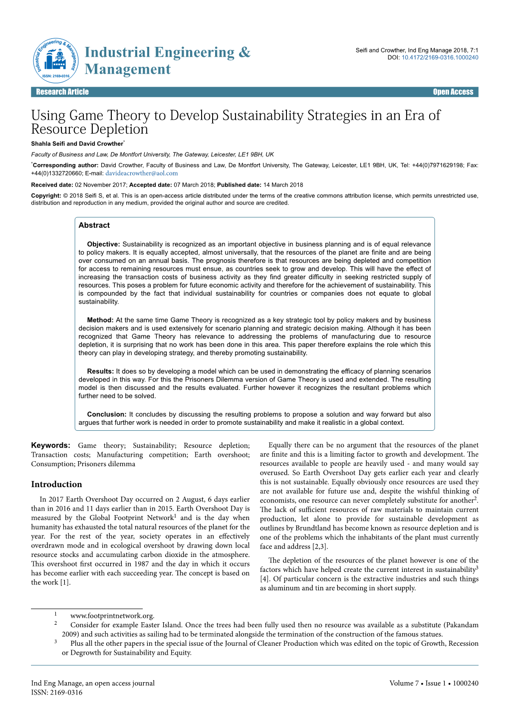 Using Game Theory to Develop Sustainability Strategies in an Era