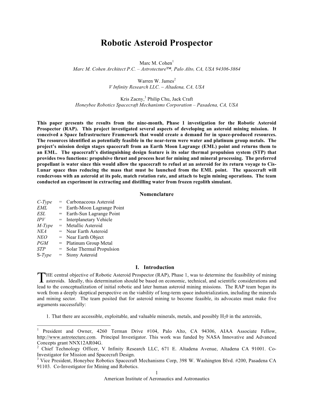 Robotic Asteroid Prospector