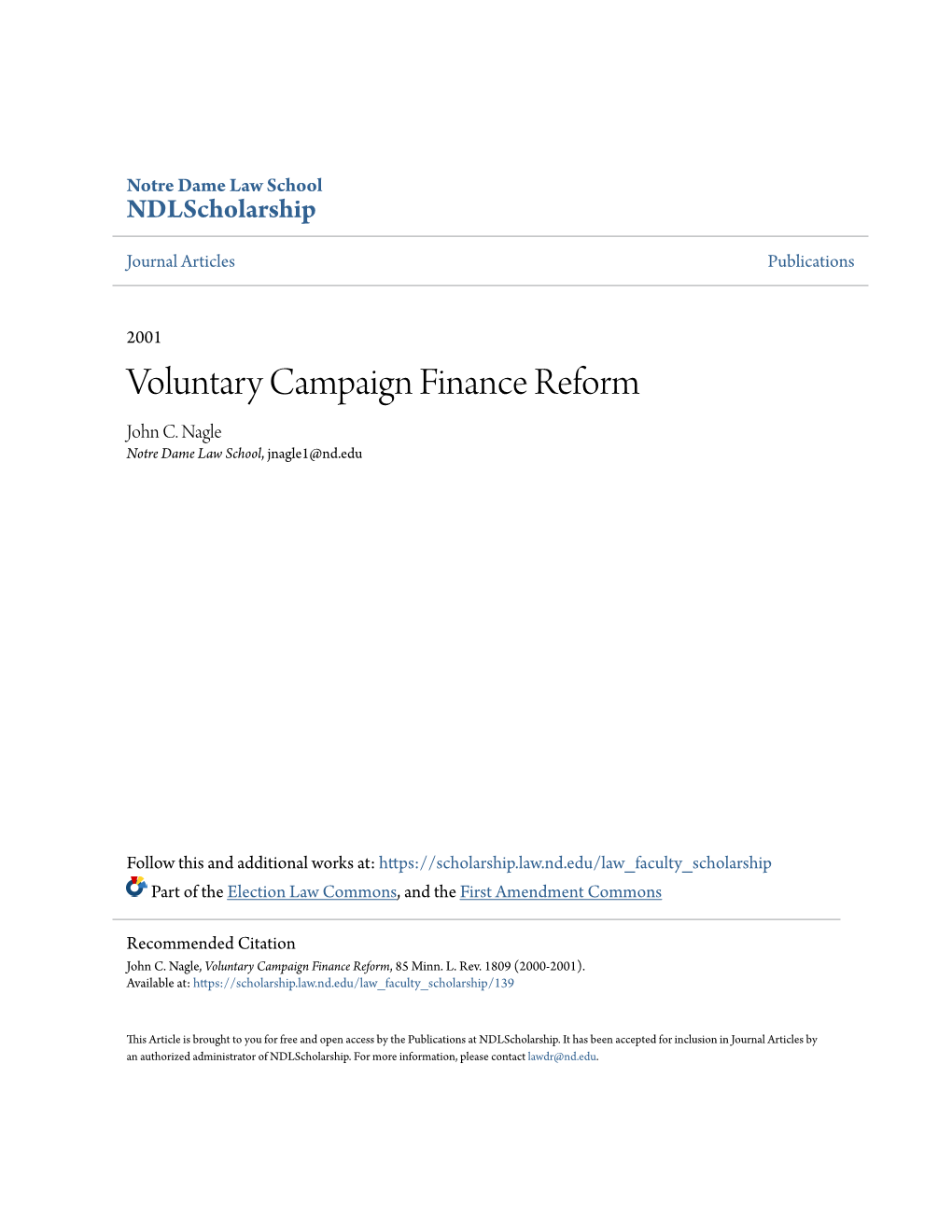 Voluntary Campaign Finance Reform John C