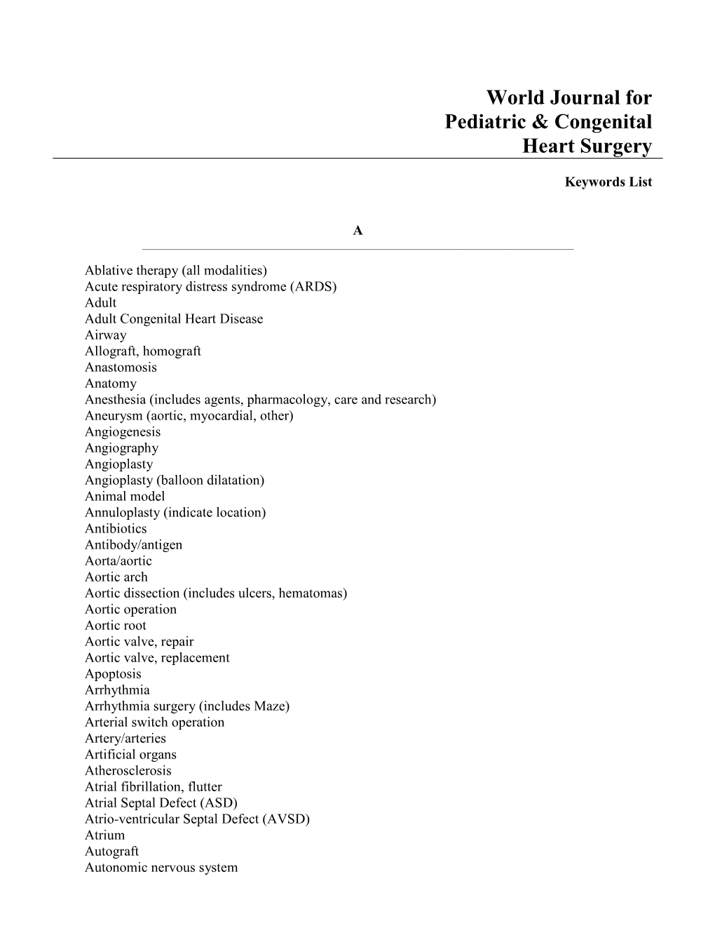 World Journal for Pediatric & Congenital Heart Surgery