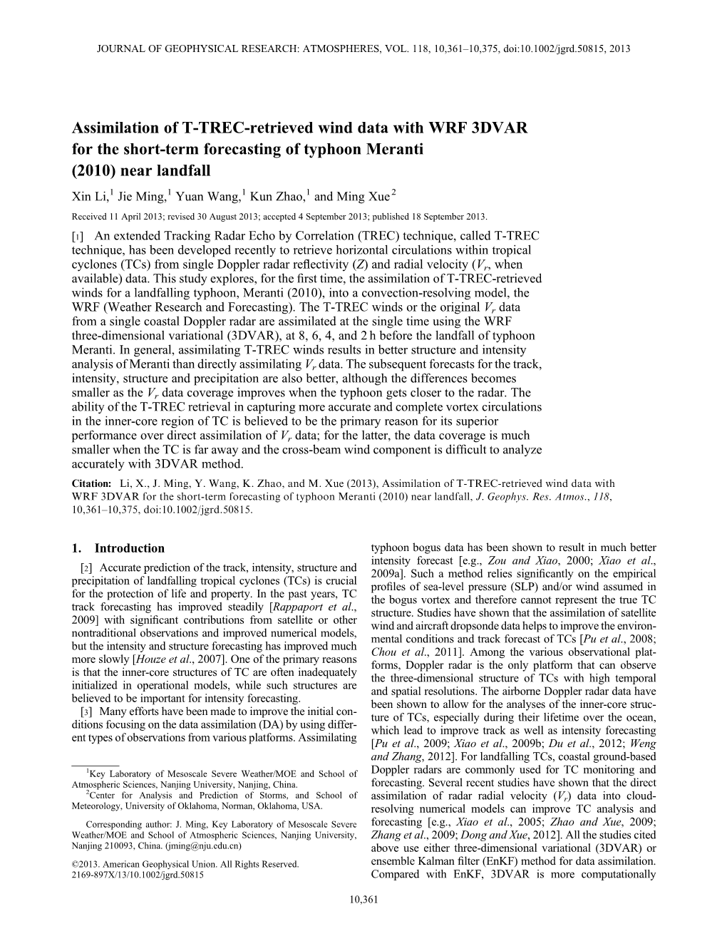 Assimilation of Ttrecretrieved Wind Data with WRF 3DVAR