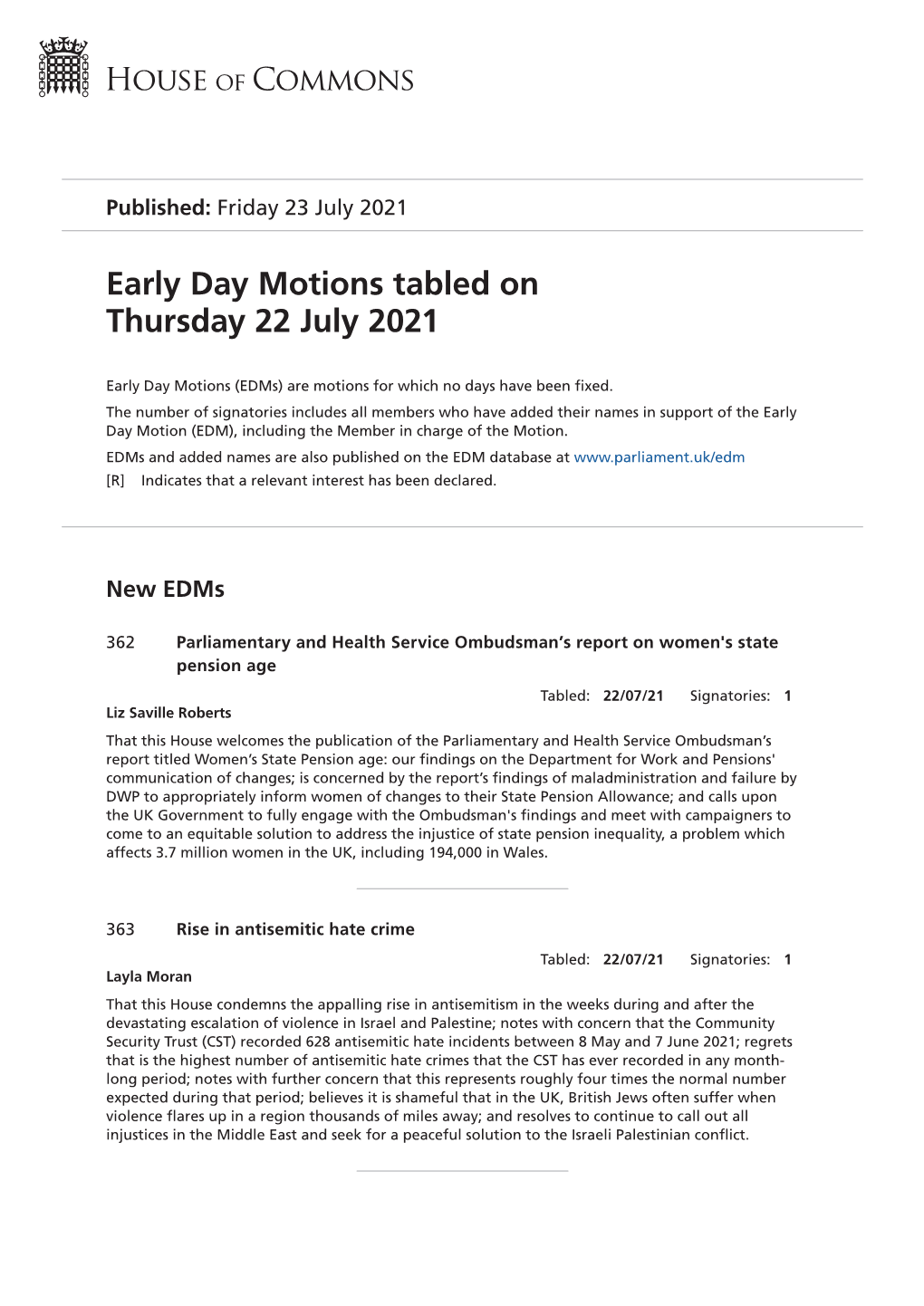 View Early Day Motions PDF File 0.08 MB