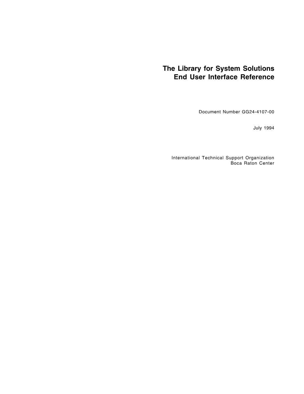 The Library for System Solutions End User Interface Reference