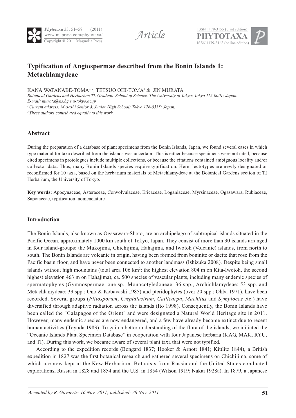 Article PHYTOTAXA Copyright © 2011 Magnolia Press ISSN 1179-3163 (Online Edition)