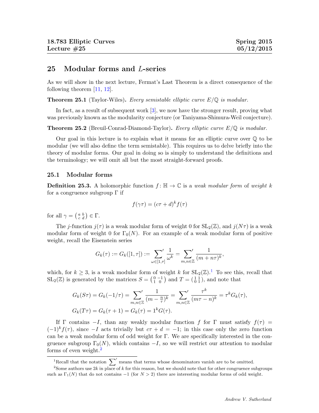 25 Modular Forms and L-Series