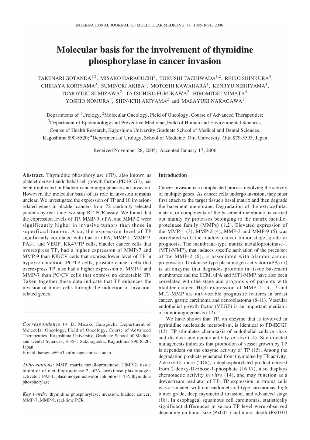 Molecular Basis for the Involvement of Thymidine Phosphorylase in Cancer Invasion