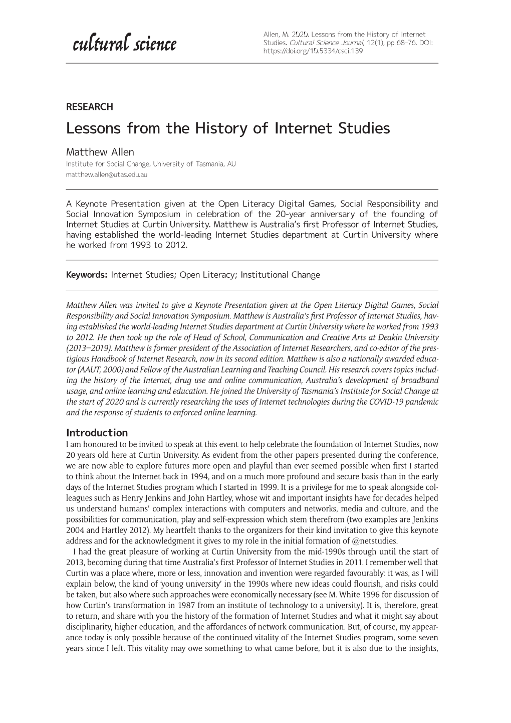 Lessons from the History of Internet Studies