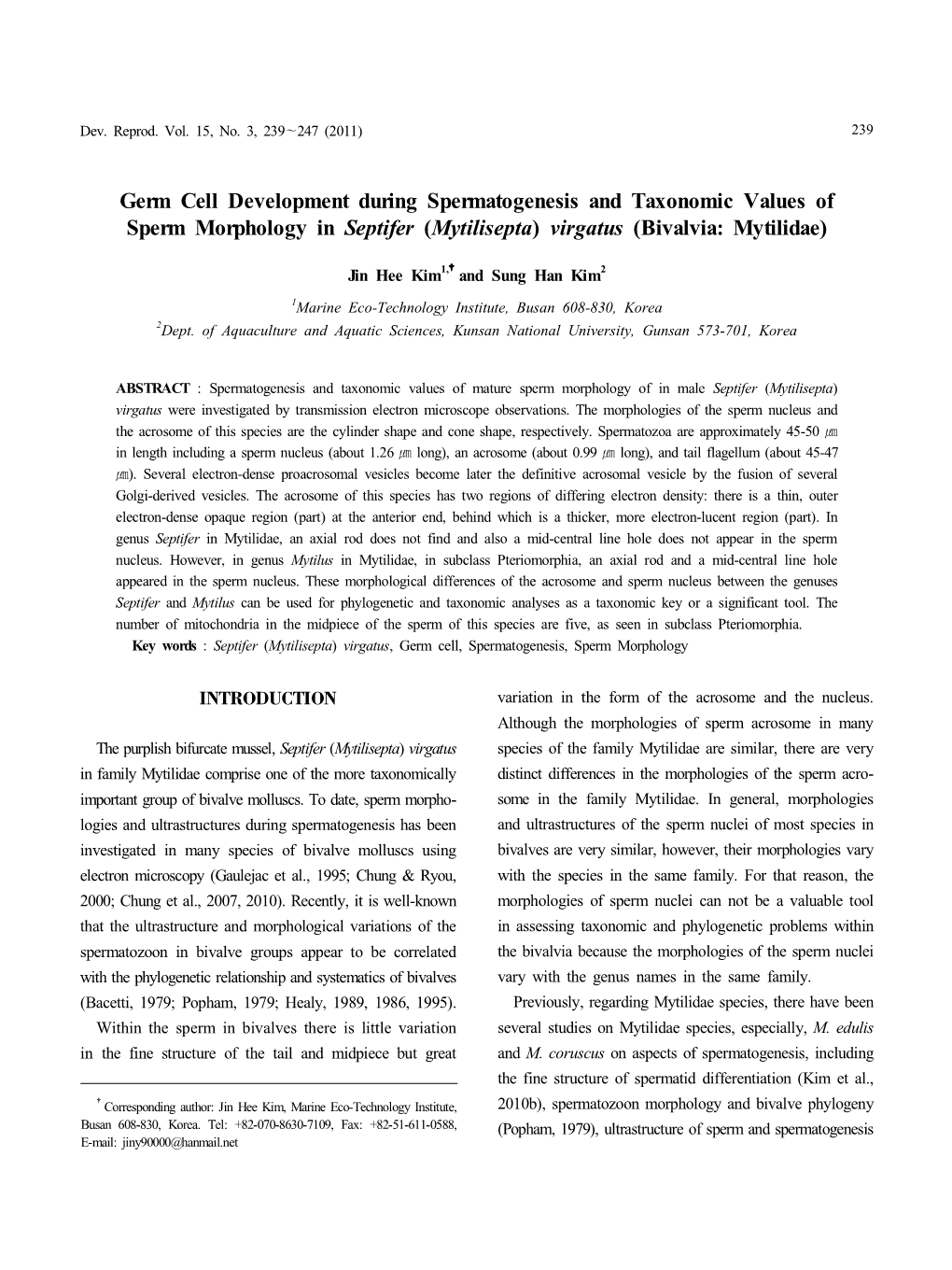 Germ Cell Development During Spermatogenesis and Taxonomic Values of Sperm Morphology in Septifer (Mytilisepta) Virgatus (Bivalvia: Mytilidae)