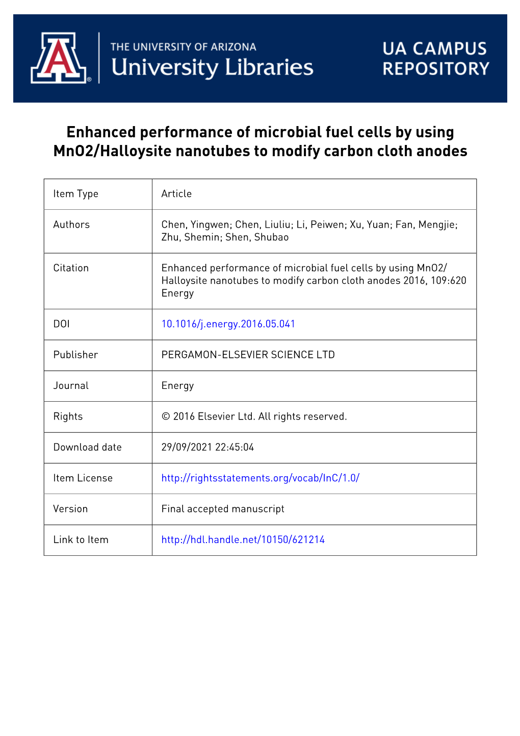 Enhanced Performance of Microbial Fuel Cells by Using Mno2/Halloysite Nanotubes to Modify Carbon Cloth Anodes