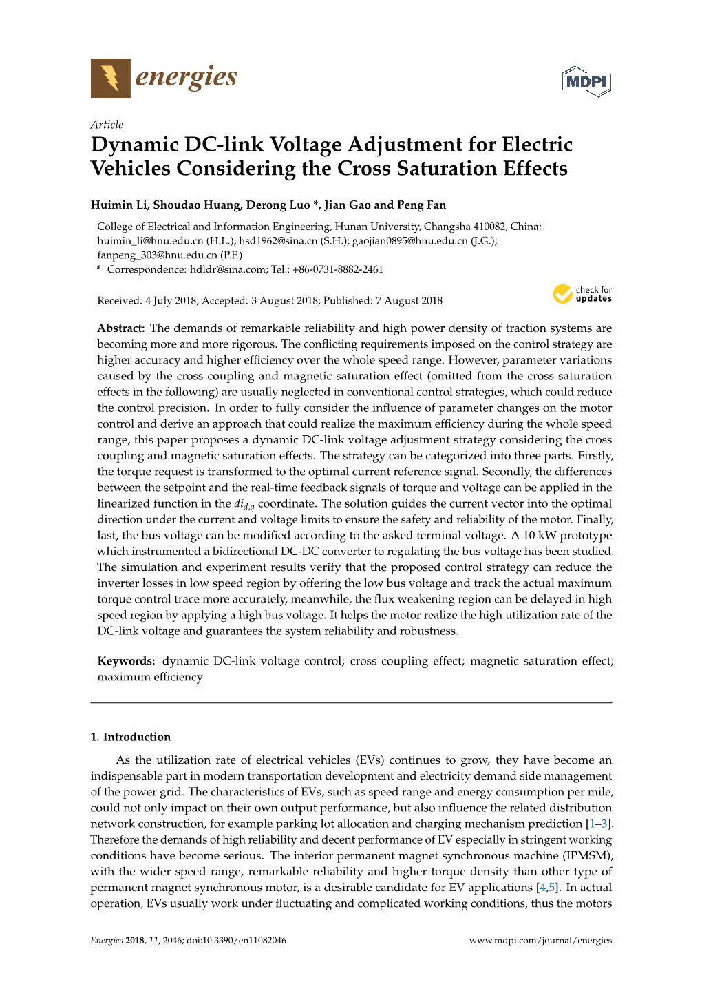 Dynamic DC-Link Voltage Adjustment for Electric Vehicles Considering the Cross Saturation Effects