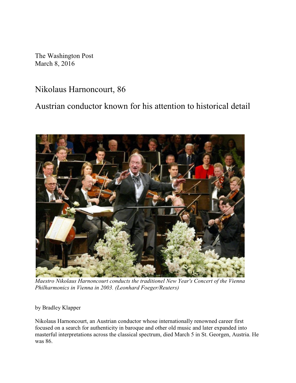 Nikolaus Harnoncourt, 86 Austrian Conductor Known for His Attention to Historical Detail