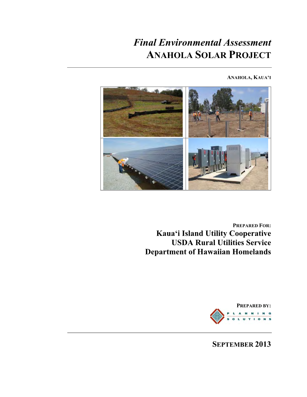 Final Environmental Assessment ANAHOLA SOLAR PROJECT