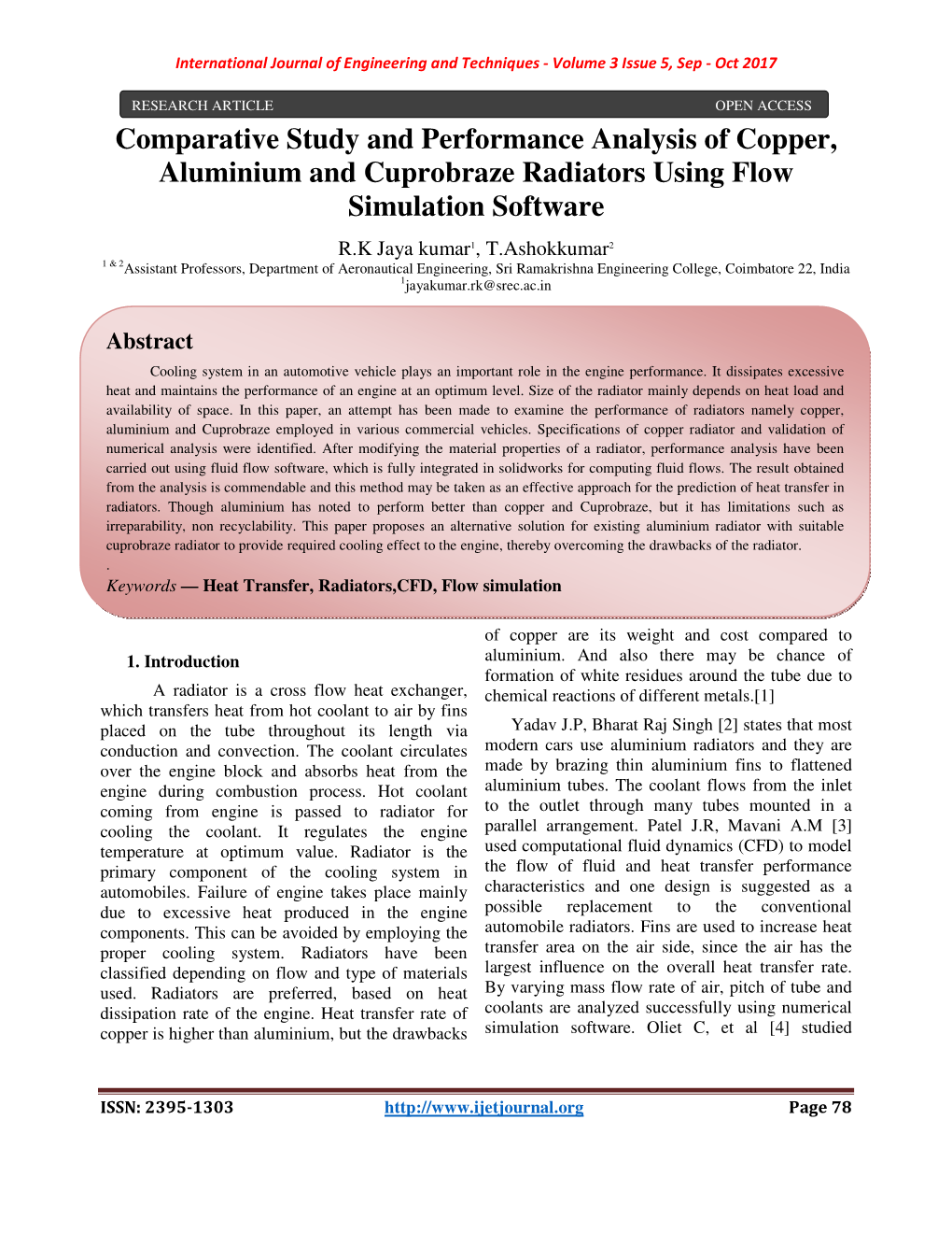 Comparative Study and Performance Analysis of Copper, Aluminium and Cuprobraze Radiators Using Flow Simulation Software