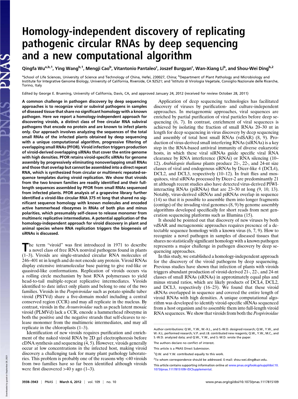 Homology-Independent Discovery of Replicating Pathogenic Circular Rnas by Deep Sequencing and a New Computational Algorithm