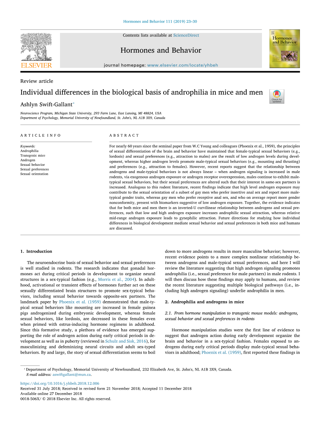 Individual Differences in the Biological Basis of Androphilia in Mice And