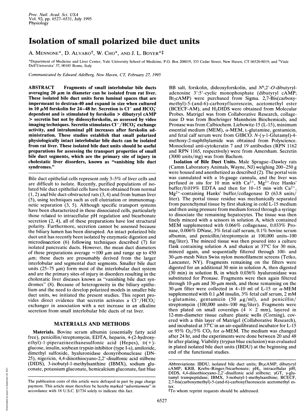 Isolation of Small Polarized Bile Duct Units A