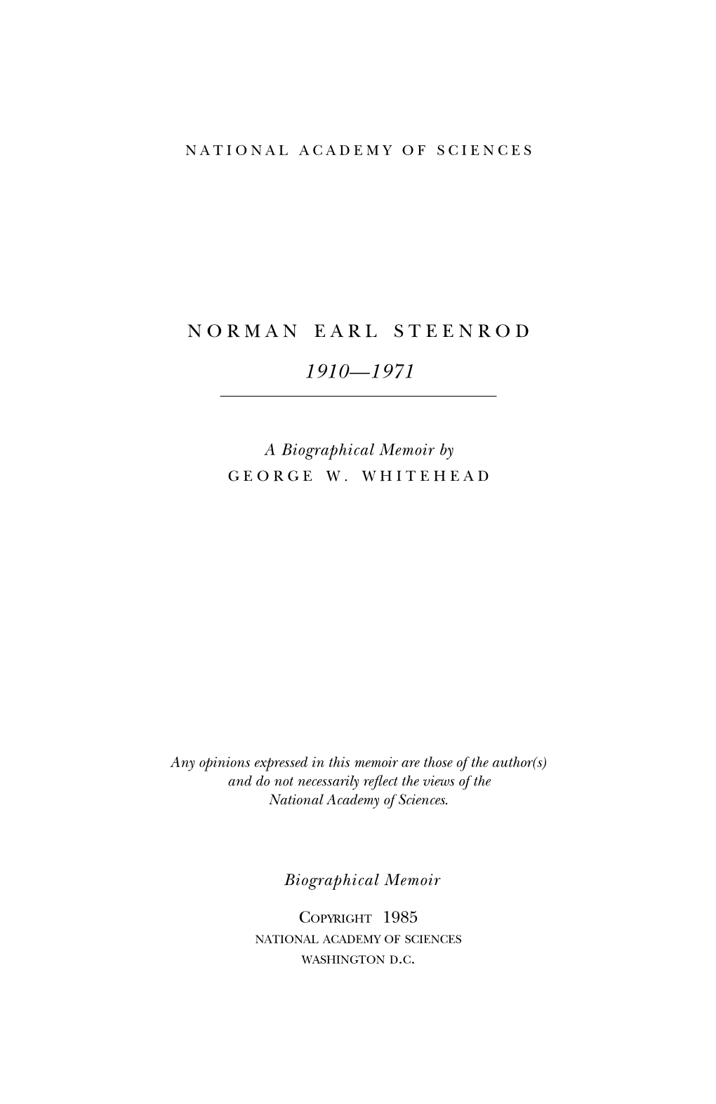 NORMAN EARL STEENROD April 22, 1910-October 14, 1971