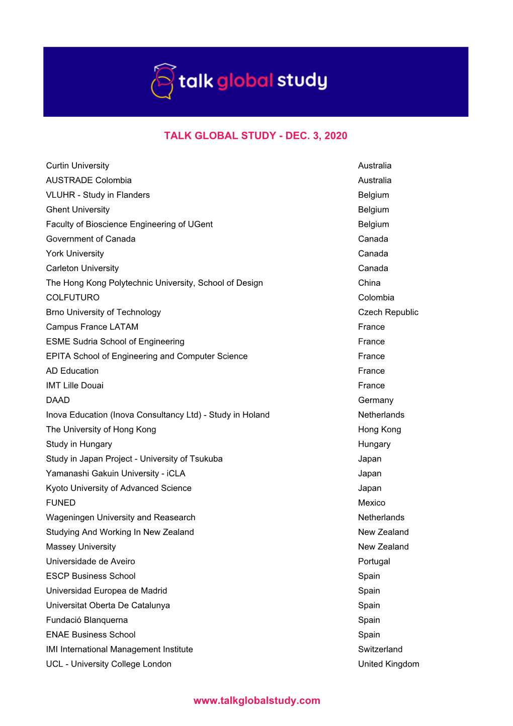 List of Exhibitors TGS Dec.3.Xlsx