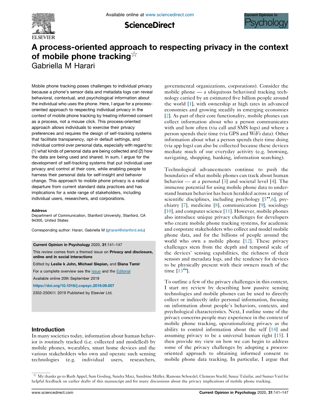 A Process-Oriented Approach to Respecting Privacy in the Context Of