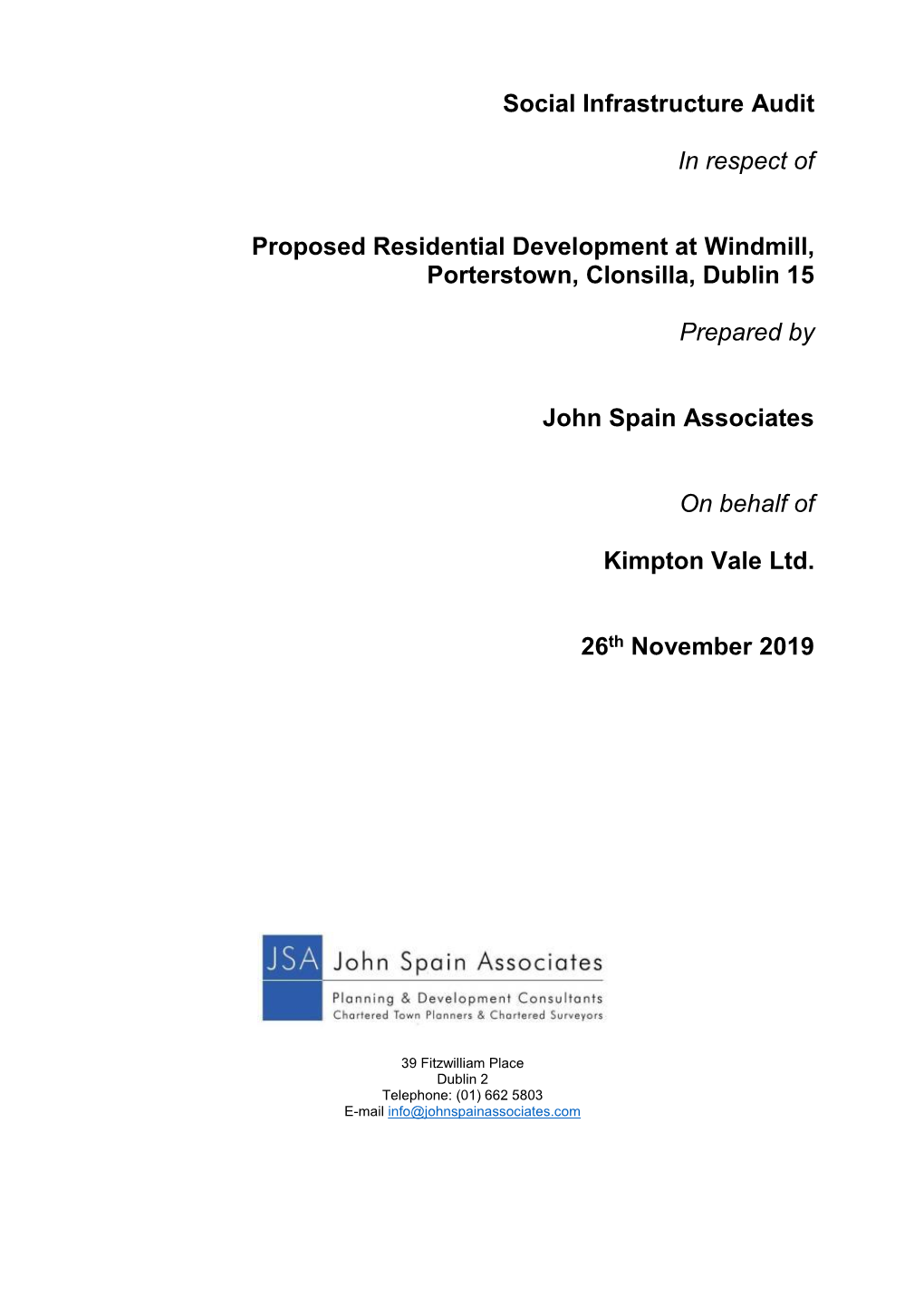 Social Infrastructure Audit in Respect of Proposed Residential