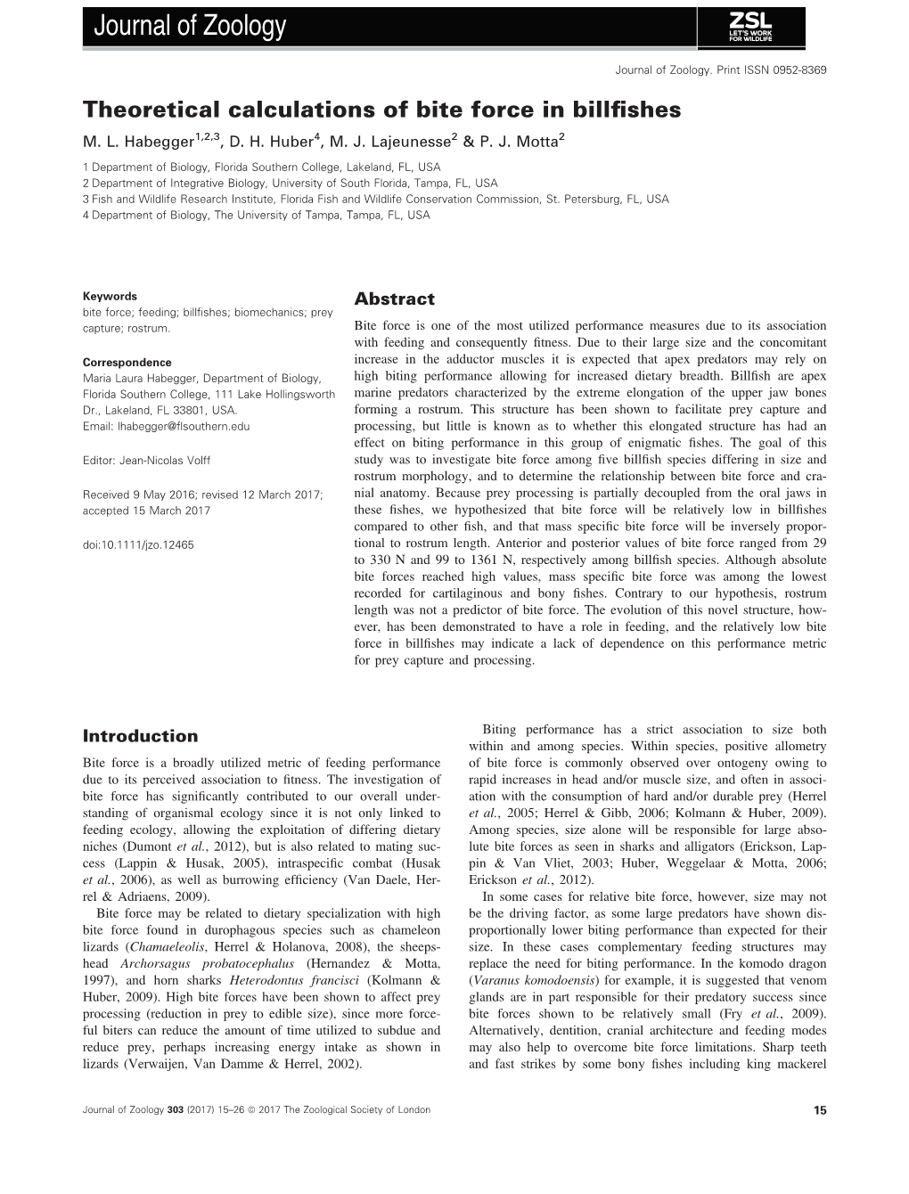 Theoretical Calculations of Bite Force in Billfishes