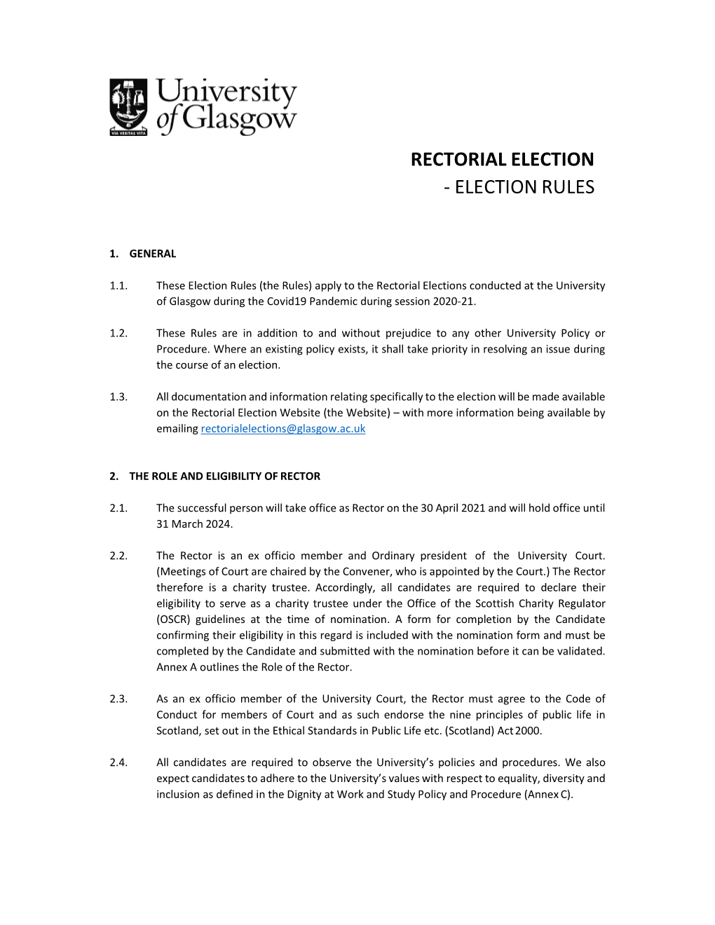 Rectorial Election - Election Rules