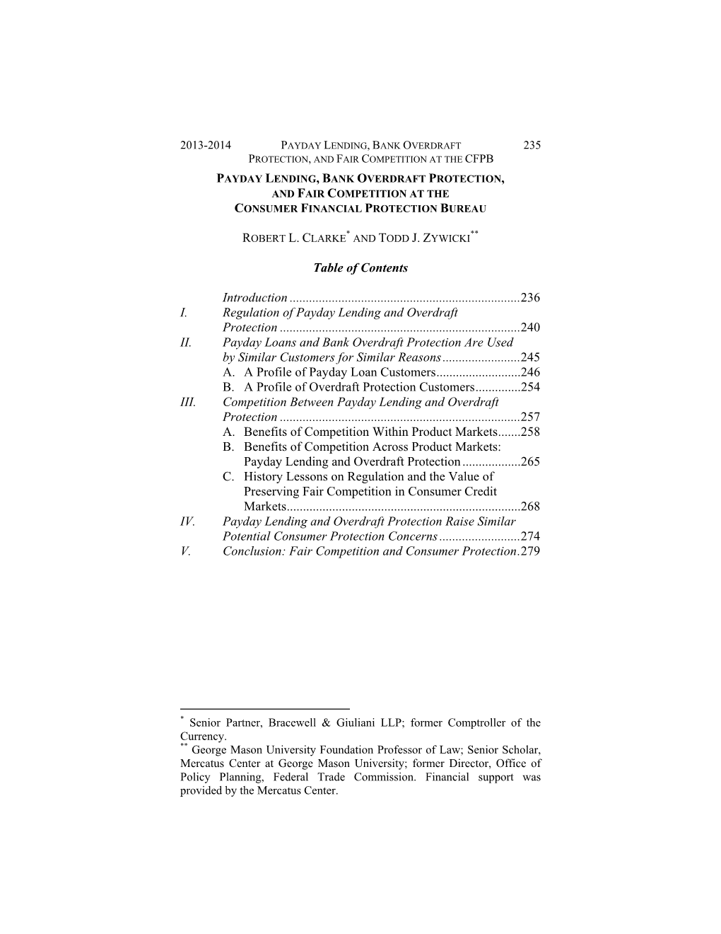 Payday Lending, Bank Overdraft Protection, and Fair Competition at the Consumer Financial Protection Bureau