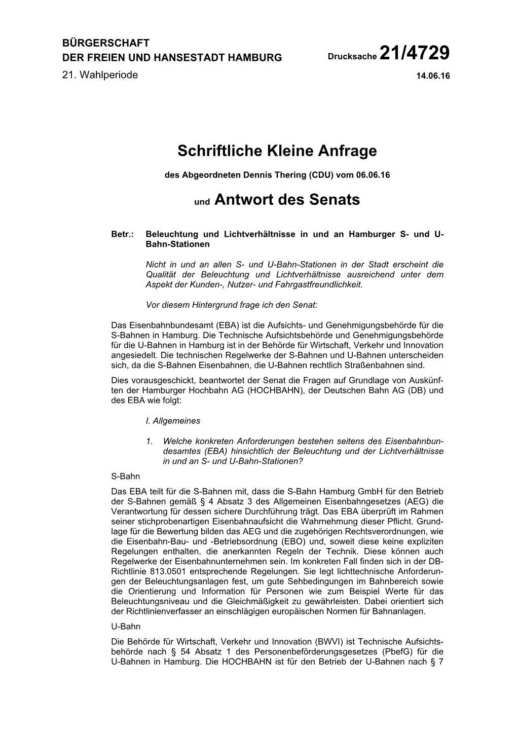 Schriftliche Kleine Anfrage Und Antwort Des Senats