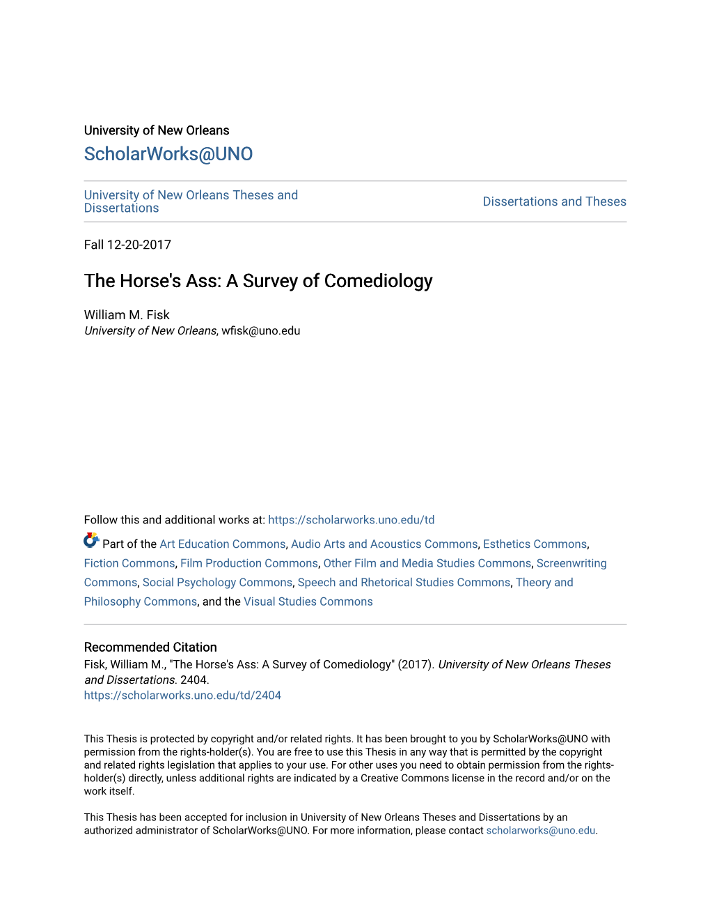 The Horse's Ass: a Survey of Comediology