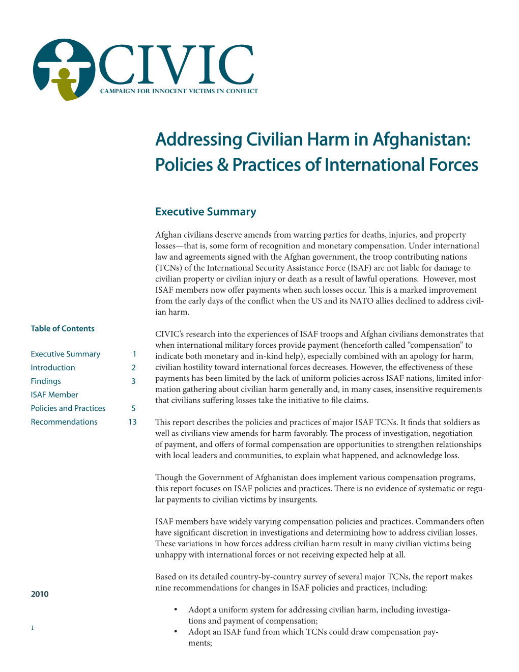Addressing Civilian Harm in Afghanistan: Policies & Practices of International Forces