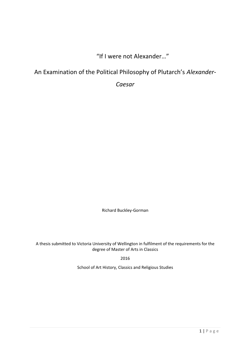 An Examination of the Political Philosophy of Plutarch's Alexander