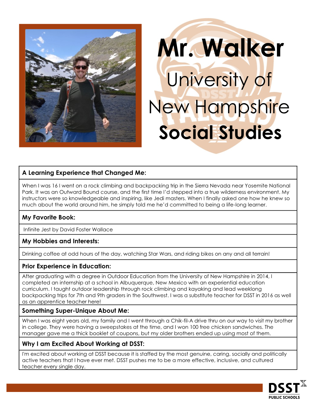 Mr. Walker University of New Hampshire Social Studies