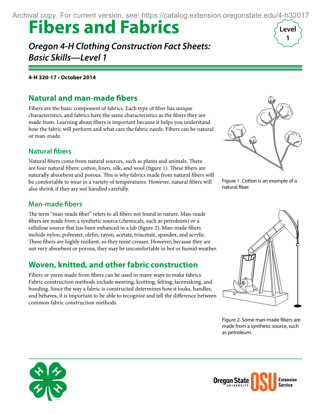 Fibers and Fabrics Level 1 Oregon 4-H Clothing Construction Fact Sheets: Basic Skills—Level 1