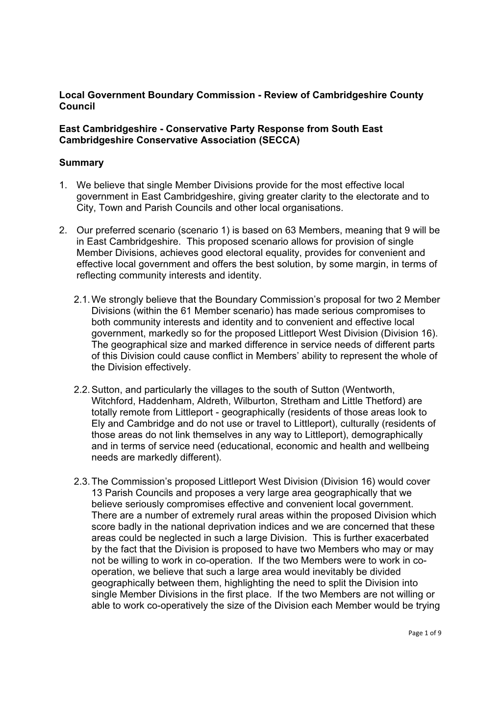 Local Government Boundary Commission - Review of Cambridgeshire County Council