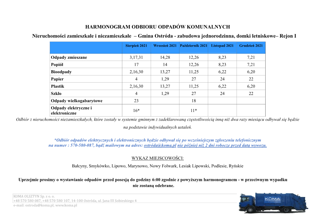 Harmonogram Odbioru Odpadów Komunalnych