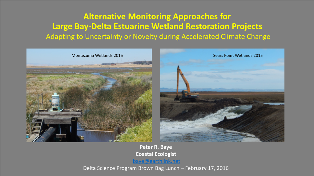 Alternative Monitoring Approaches for Large Bay-Delta Estuarine Wetland Restoration Projects Adapting to Uncertainty Or Novelty During Accelerated Climate Change