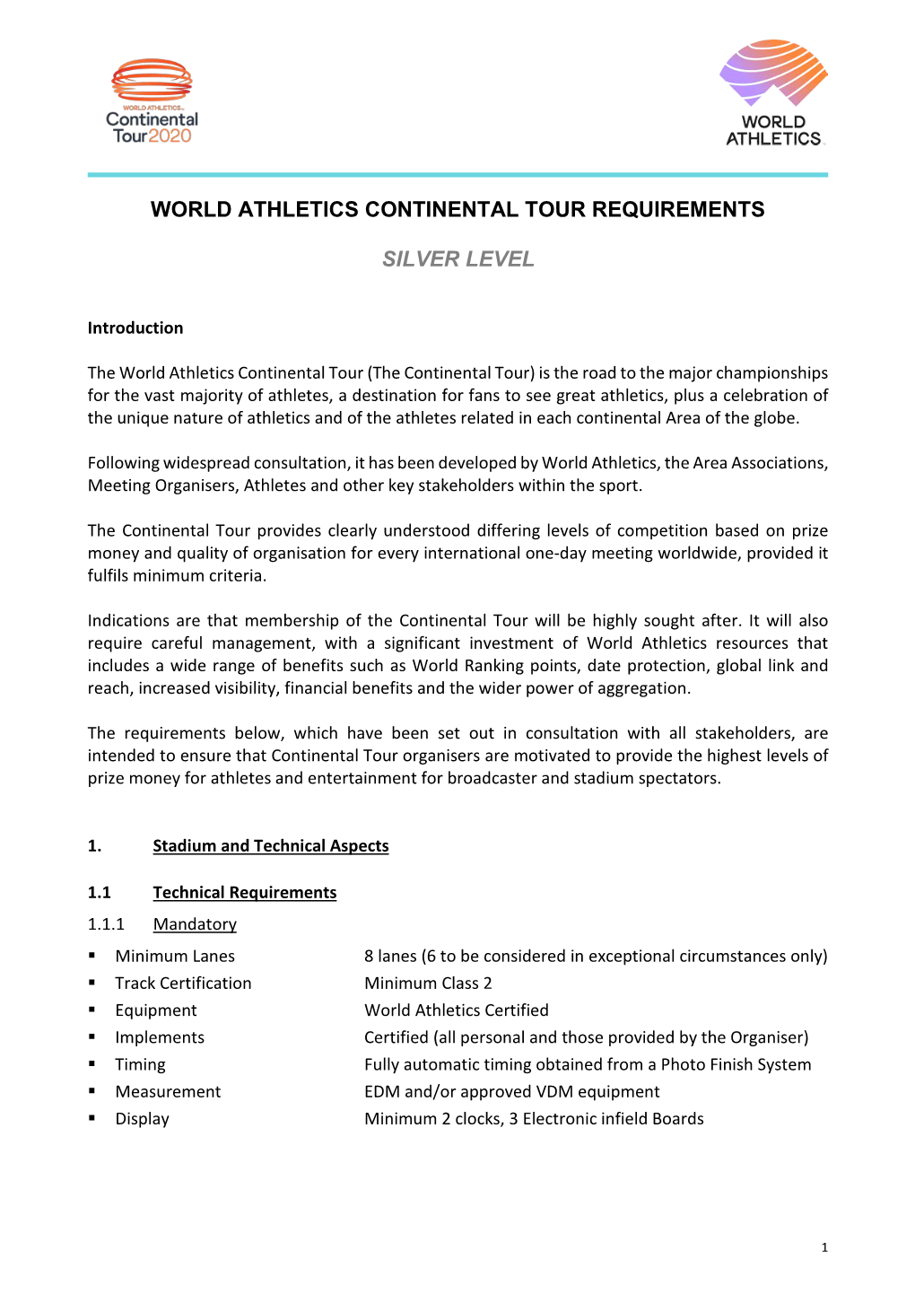 World Athletics Continental Tour Requirements Silver Level