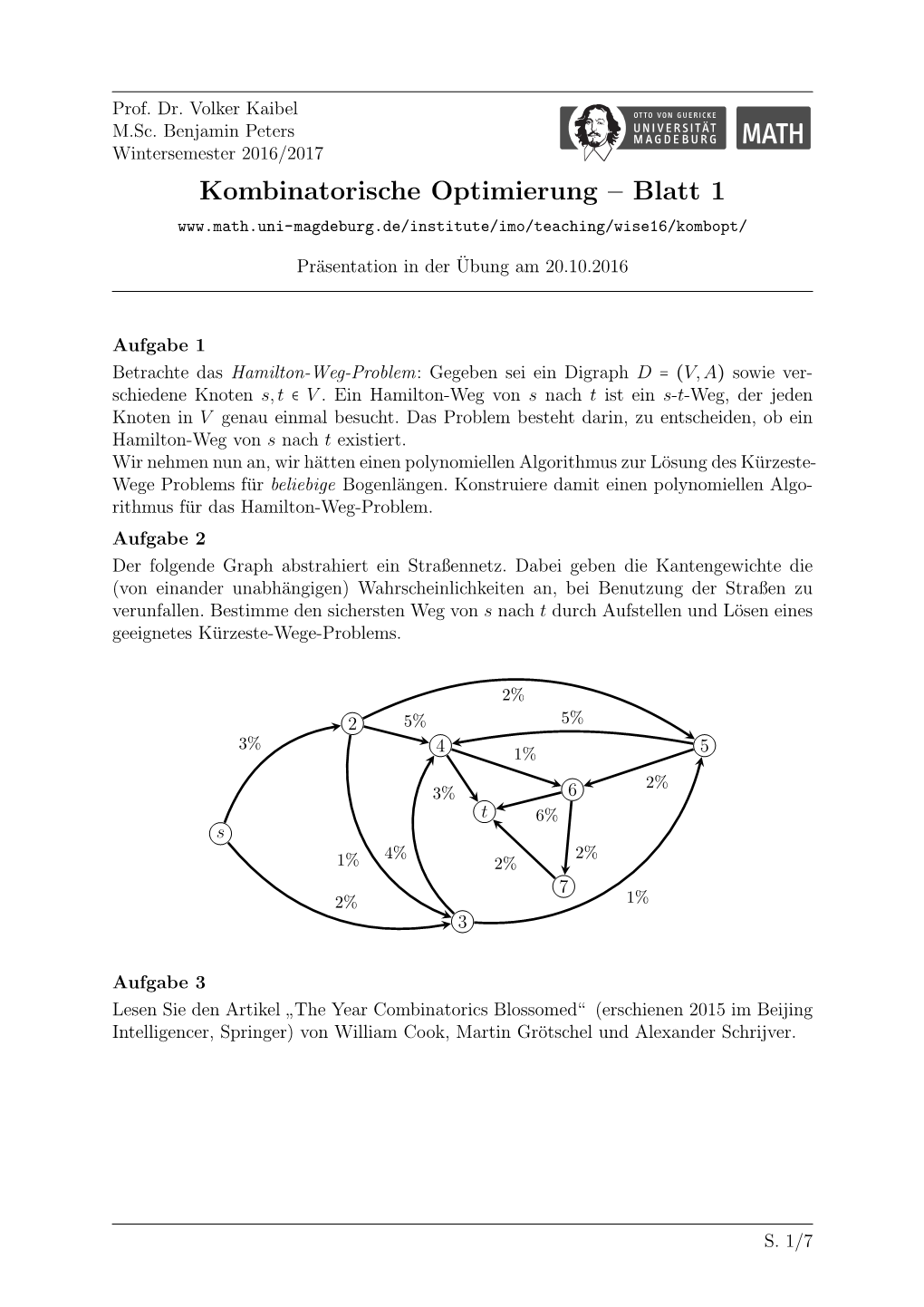 Kombinatorische Optimierung – Blatt 1