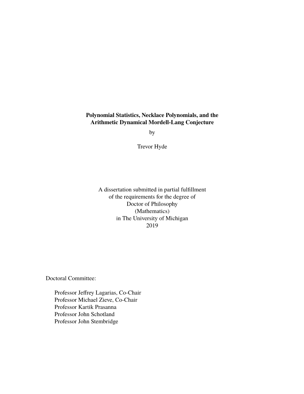 Polynomial Statistics, Necklace Polynomials, and the Arithmetic Dynamical Mordell-Lang Conjecture By