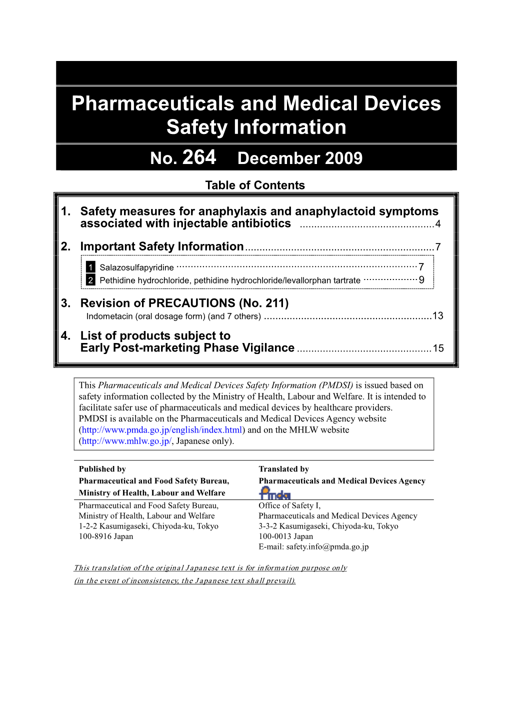 Pharmaceuticals and Medical Devices Safety Information No