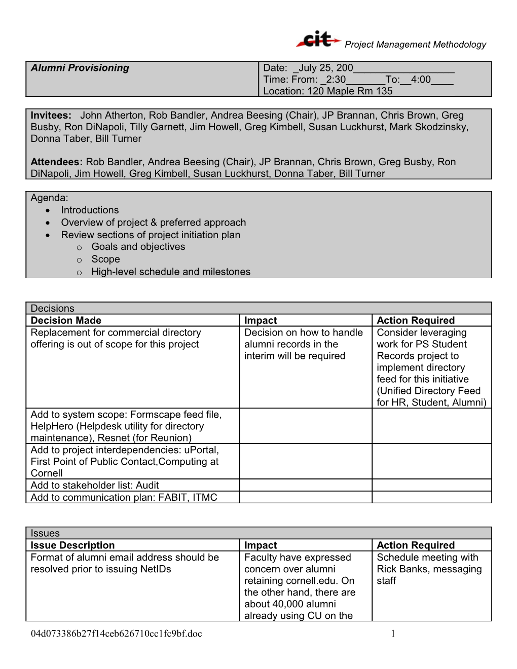 CIT Project Management Core