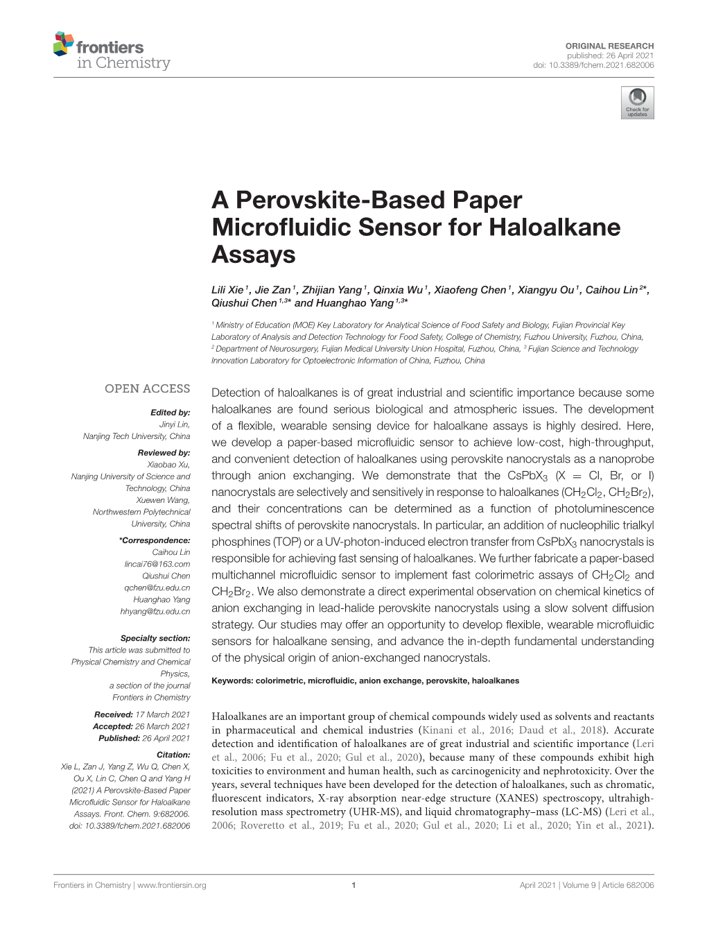 A Perovskite-Based Paper Microfluidic Sensor for Haloalkane Assays