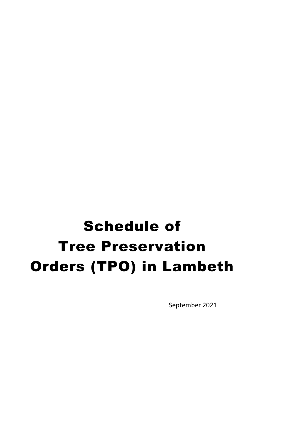 Schedule of Tree Preservation Orders (TPO) in Lambeth