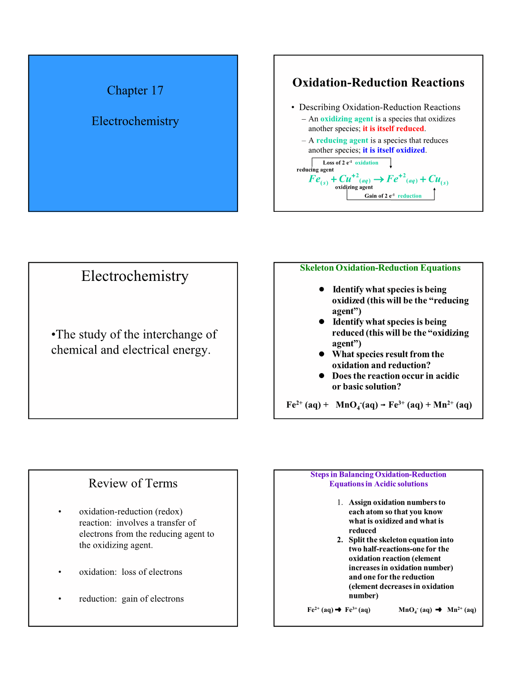 Electrochemistry –An Oxidizing Agent Is a Species That Oxidizes Another Species; It Is Itself Reduced