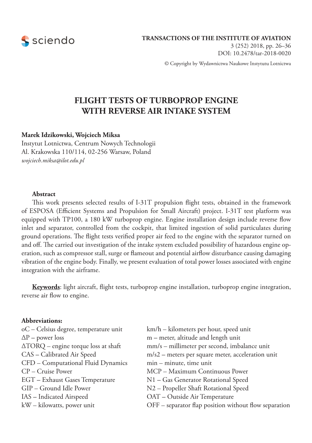 Flight Tests of Turboprop Engine with Reverse Air Intake System